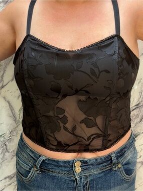 NWT: Sheer Floral Longline Bustier Corset - Black